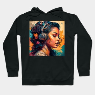 Beautiful Latina Woman Listening to Music Hoodie